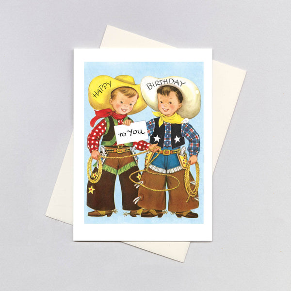 Two Little Cowboys - Birthday Greeting Card