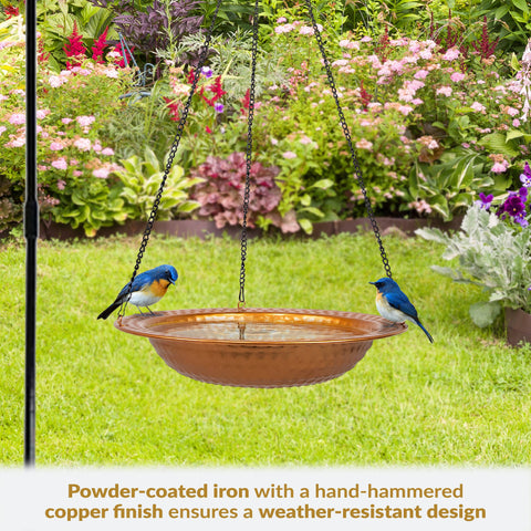 Iron Hanging Bird Bath or Bird Feeder with Copper Finish