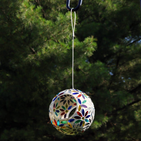 Rainbow Daisies Mosaic Fly-Through Hanging Bird Feeder