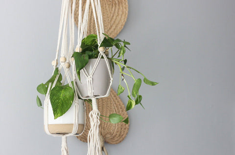 Boho Macrame Beaded Hanging Plant Holder