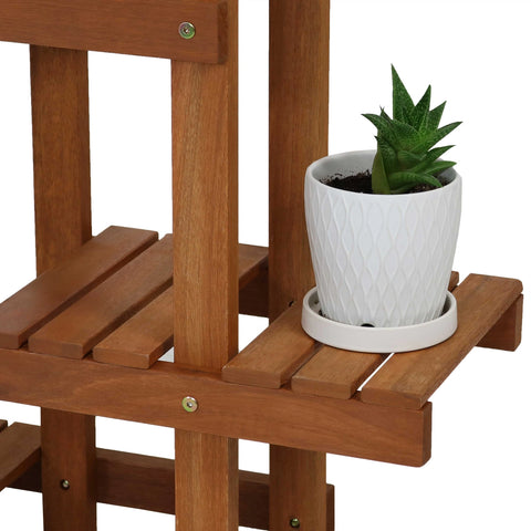 Meranti Wood Multi-Tiered Plant Stand with Teak Finish