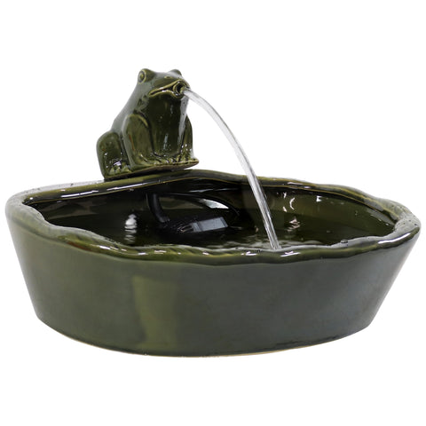 Frog Glazed Ceramic Outdoor Solar Water Fountain