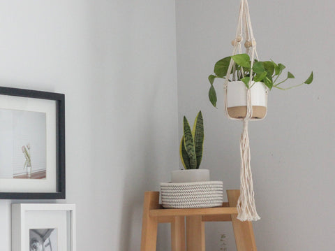 Boho Macrame Beaded Hanging Plant Holder