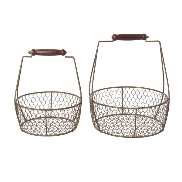 12.5" Metal Black Spring Rustic Wire Baskets - Set of 2