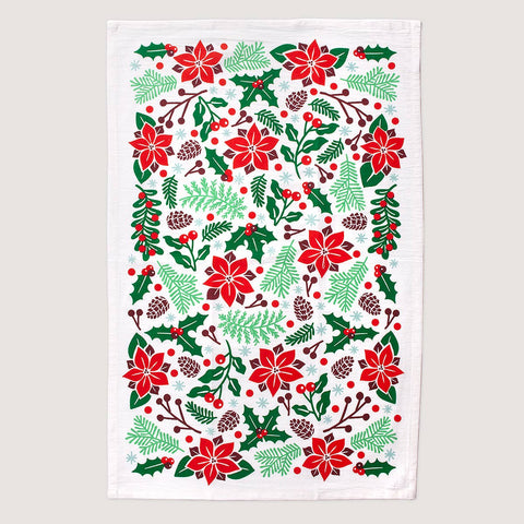 Holly Sprig Floral Tea Towel