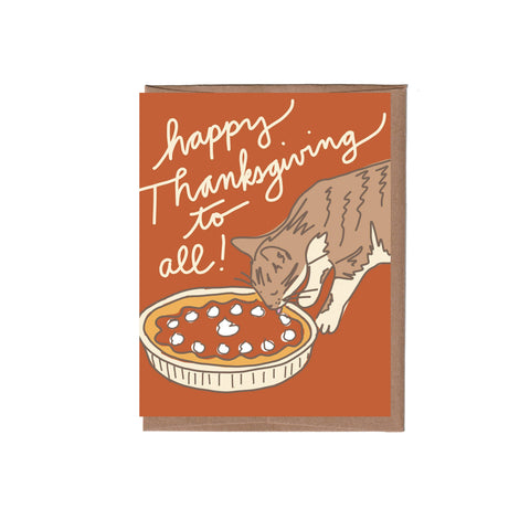 Scratch & Sniff Cat with Pie Thanksgiving Greeting Card