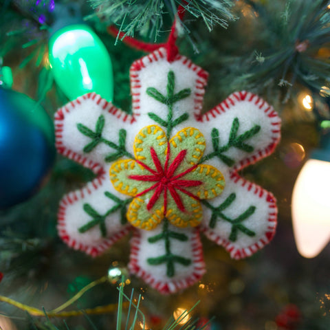 Classic Snowflake Embroidered Wool Christmas Ornament