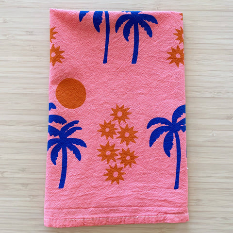Pink Palm Sunset Tea Towel