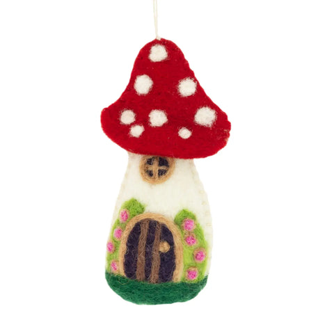 Rose Mushroom House Felt Ornament