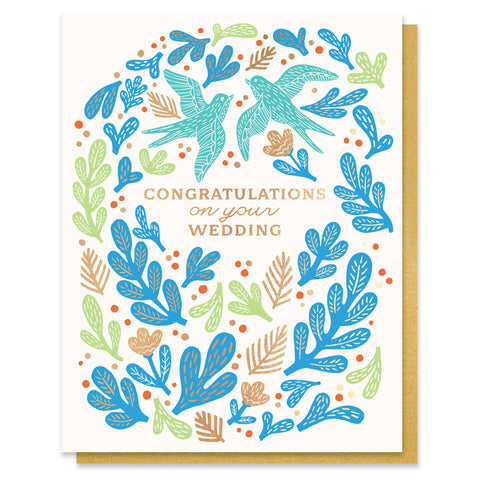 Bird Wedding Congratulations Card with Gold Foil