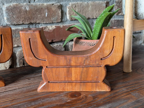 Vintage MCM 2 Tier Wooden Candlestick Holders - Set