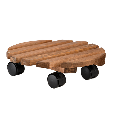 Round Medium Wood Plant Trolley