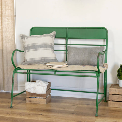 41" Green Metal Distressed Bench