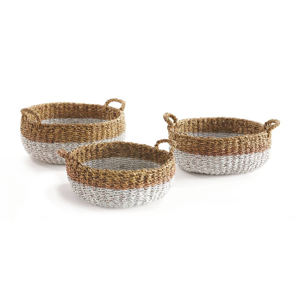 Seagrass Shallow Baskets With Handles - Set Of 3