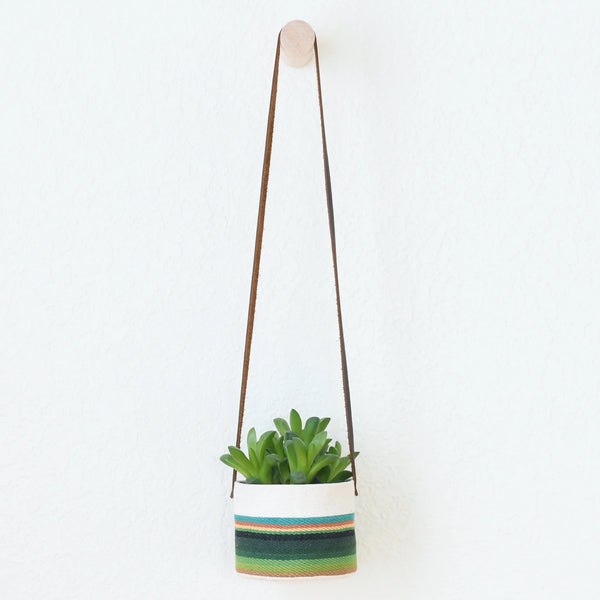 Good Co. Canvas Hanging Planter Small in turquoise and green stripes